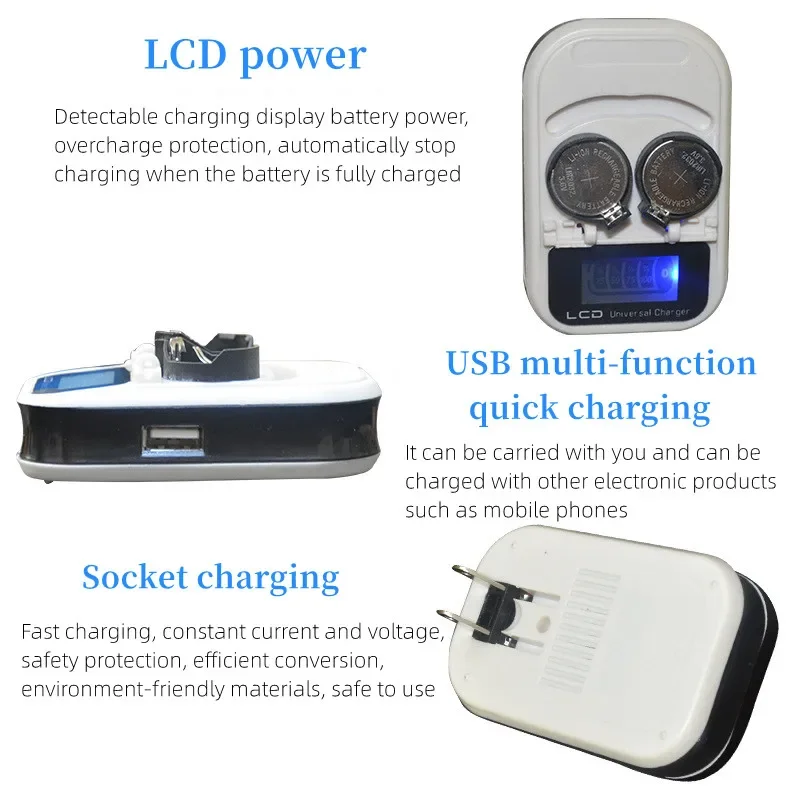 Battery Charger LCD Button USB Multi-function LIR 2025 2032 ML 2025 2032 Coin Cell