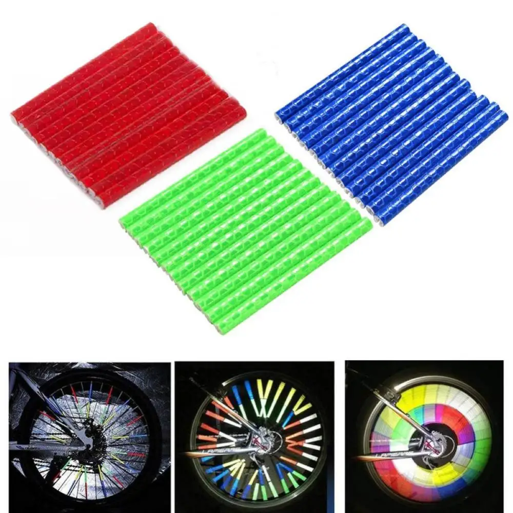 Bicycle Parts Warning Light 12Pcs Wheel Rim Spoke Mount Clip Reflective Tube Strip