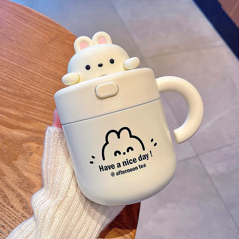 Kawaii Bear Coffee Thermal Cup For Hot Cold Drinks Water Tea Milk Thermos  Mug Stainless Steel Cup With Straw Lid Portable Bottle - AliExpress