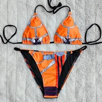 Luxury Brand Design Orange Printed Bandage Beach Swimsuit Bikini Two Piece Set For Women Sexy Ladies Beachwear Tankini Clothes 1