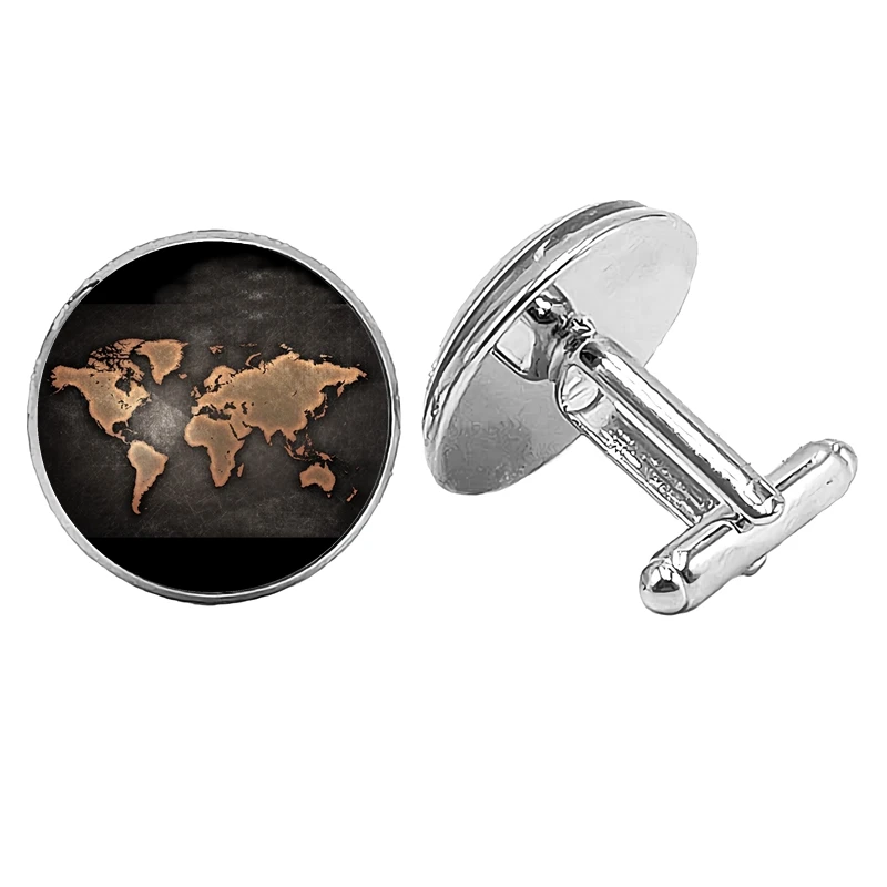 

2019 New World Europe and America Map Cufflinks Gothic Glass Convex Round Men's Cufflinks To Send Men's Gift Jewelry