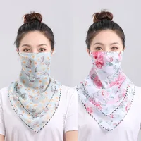 UV Protection Mask Flower Pattern Ear Hanging Sunscreen Mask UV Protection Neck Wrap Cover Bandana Scarf Women Sun Blocking Mask 1