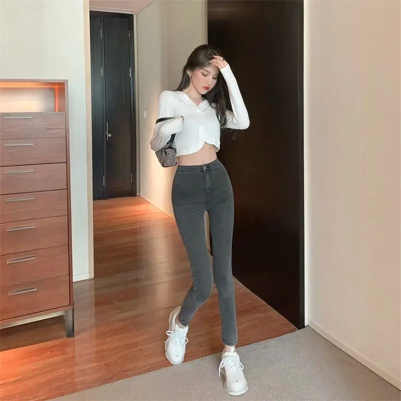 여성용 바디콘 펜슬 청바지, 발목 길이, 하이 스트리트 빈티지 데님 스키니, 올매치 캐주얼 얼짱 베이직 솔리드, 한국 신상 패션