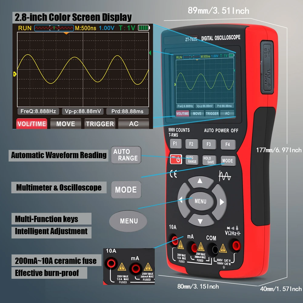 BSIDE Professional Digital Multimeter Handheld Oscilloscope Electrician