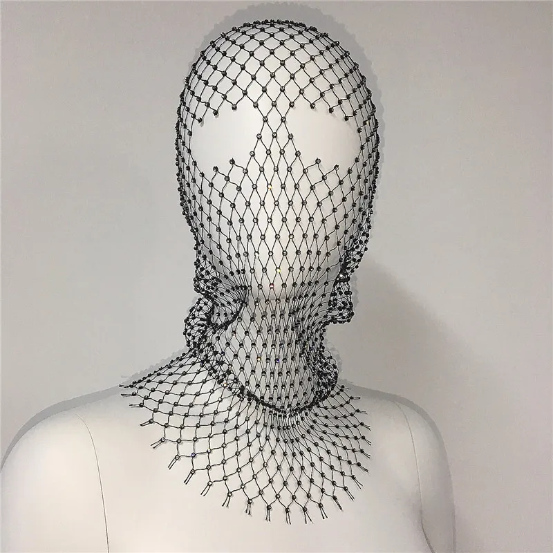 New Women Balaclava Elastic Rhinestone Turban Ladies Shining Fishnet Headhood Holiday Party Head Mask Diamond Headwrap Headcover 6