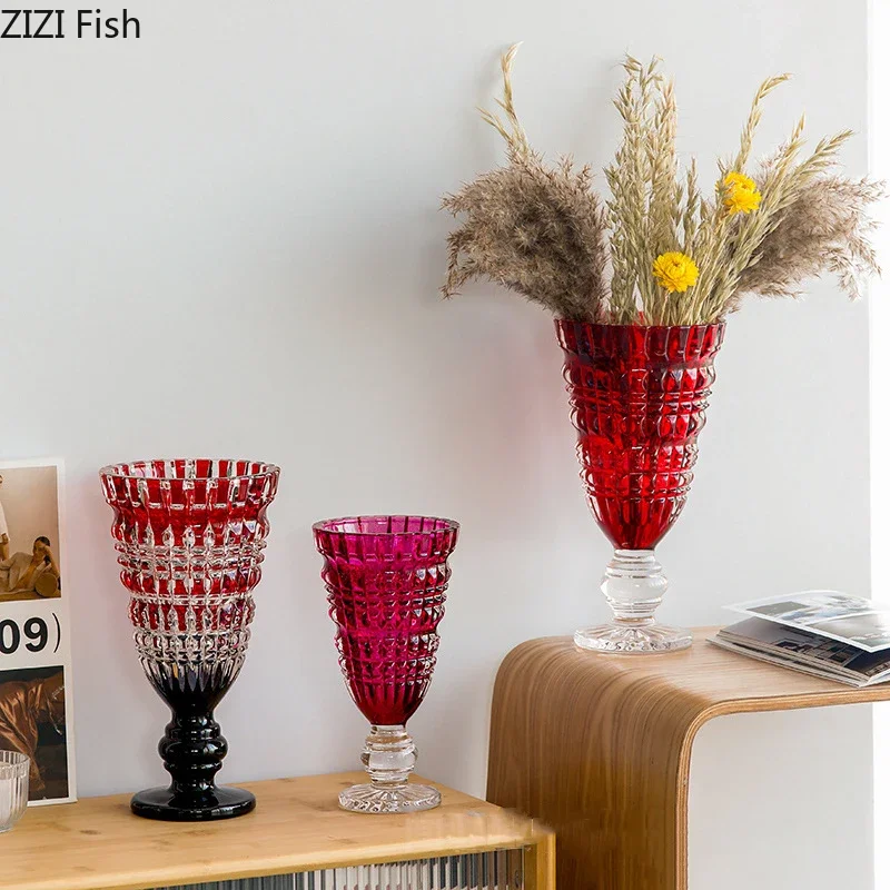 Goblet Shaped Transparent Glass Vase Desk Decoration Flower Arrangement Hydroponics Flower Pot Floral Vases Room Aesthetic Decor 2