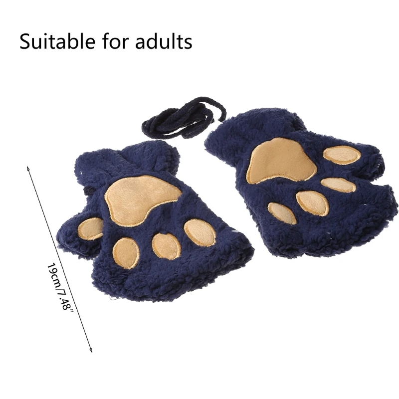Women Winter Warm Half Finger Gloves Cartoon Paw Embroidery Anime Kitten Thicken Fuzzy Plush Fingerless Mittens fingerless gloves half finger gloves