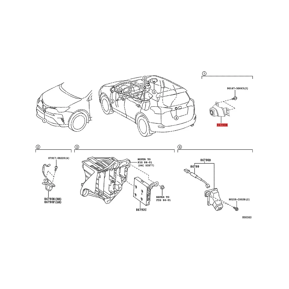 86790-0R040 Surround Front View Camera Assembly with Bracket for Toyota RAV4 2013- Parking Assist Camera 86790-0R041