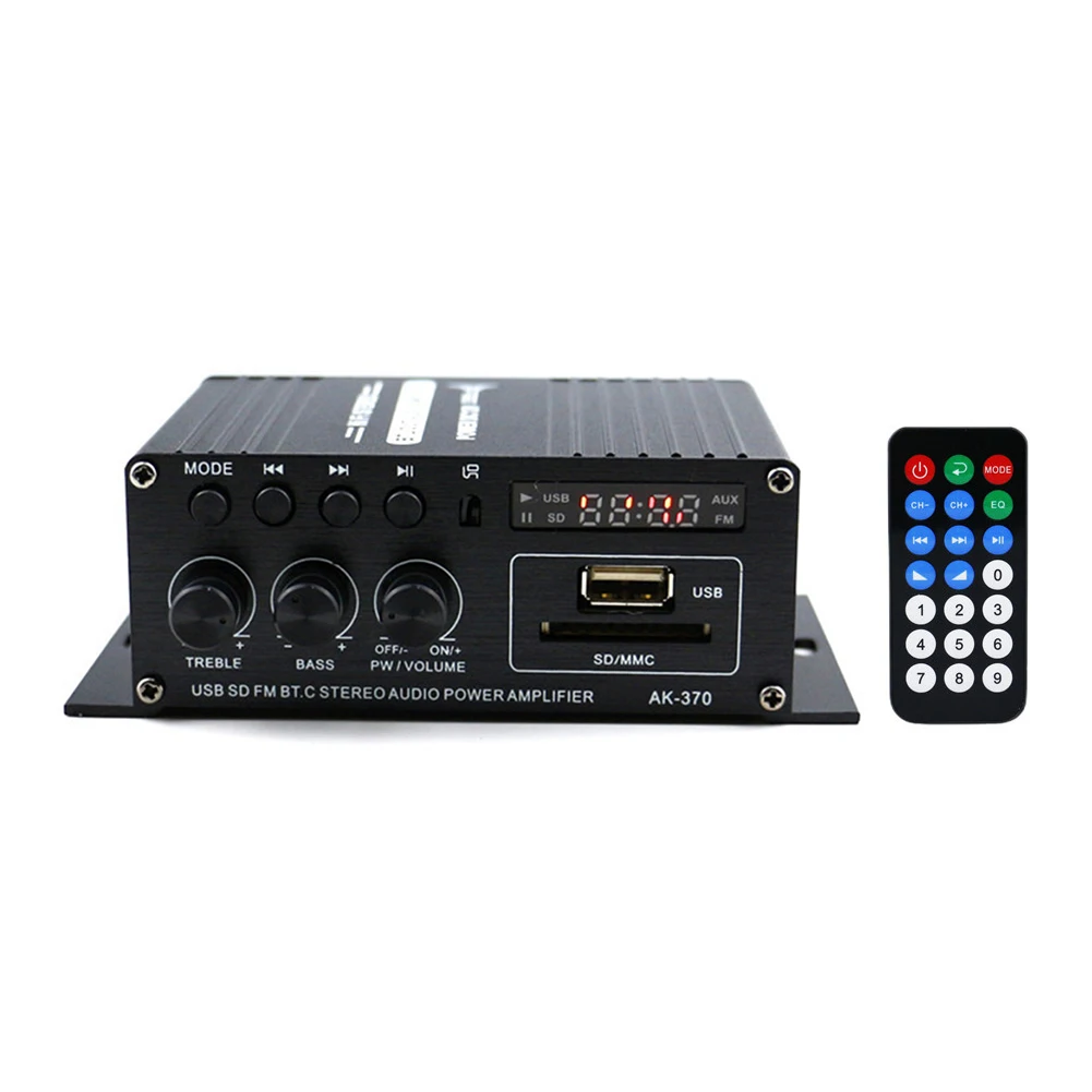 AK-370 블루투스 호환 앰프, 홈 시어터 앰프, DC 12V 오디오 앰프 보드, 미니 HIFI 스테레오, USB OTG 입력, 20W + 20W