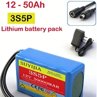 Batterie lithium-ion 12V 20Ah-50Ah 3S5P 18650 avec BMS + chargeur, grande capacité, rechargeable, DC12.6V 6