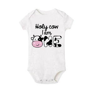 Święta krowa jestem jedną rodziną dopasowany strój dziecko jeden urodziny tata mama Sis Bro Tees rodzinny wygląd T-shirt topy ubrania urodzinowe Romper