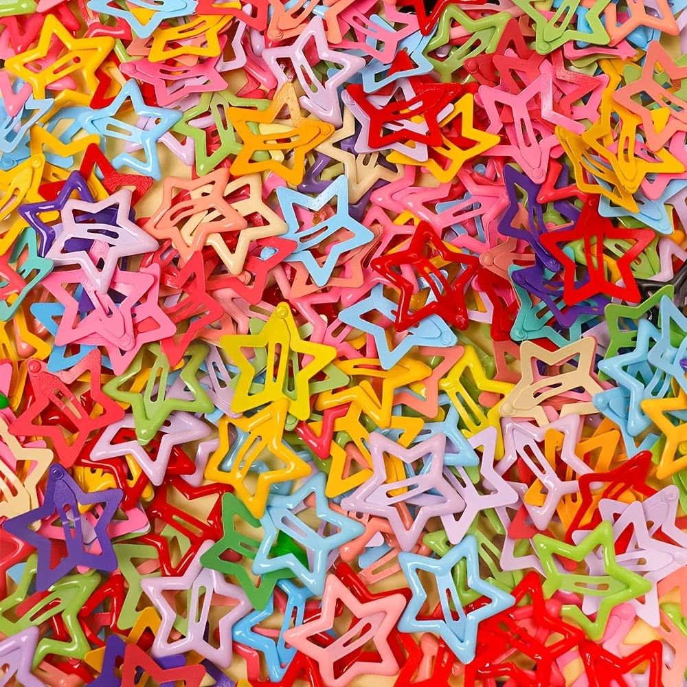 무작위 색상 Y2K 스타일 귀여운 다섯개 별 헤어 클립 50/100개, 소녀들의 일상복에 적합