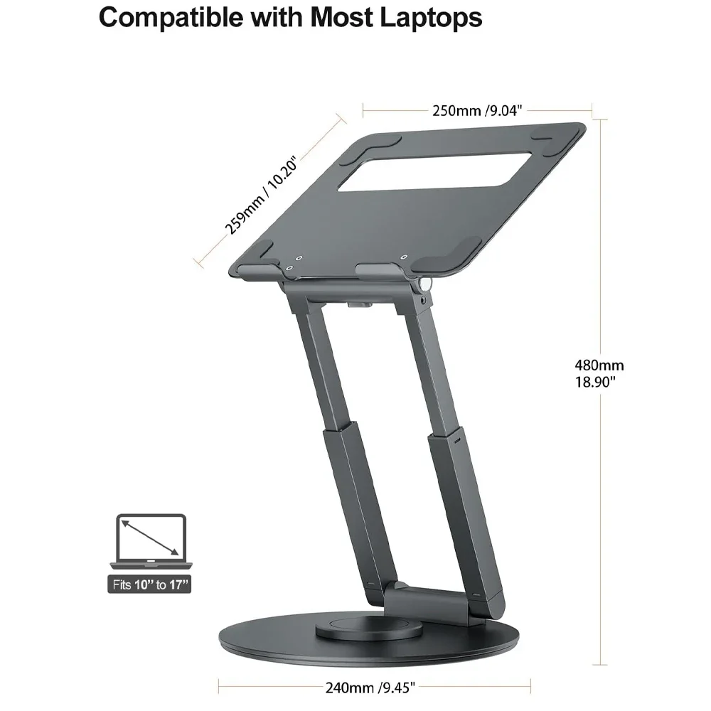 Support Télescopique Pour Ordinateur Portable, Base à Chocs à 360 °, Support SuréWerportable Réglable, Recommandé Pour MacPlePro, Ordinateur Portable 10 "-17", Bureau