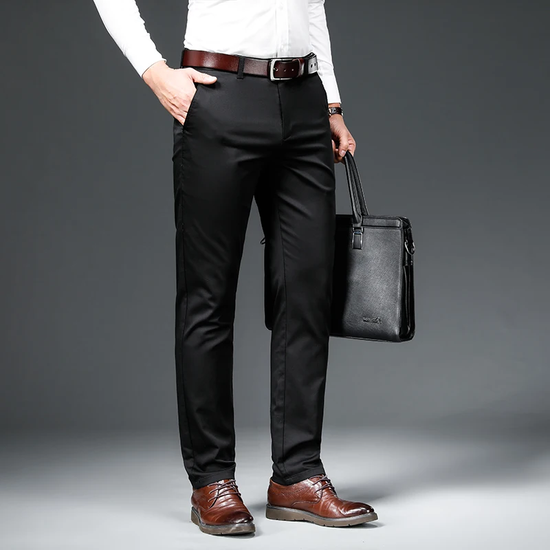 New 2024 Men's Bamboo Fiber Casual Pants Classic Style Business Fashion Khaki Stretch Cotton Trousers Male Brand Clothes 4