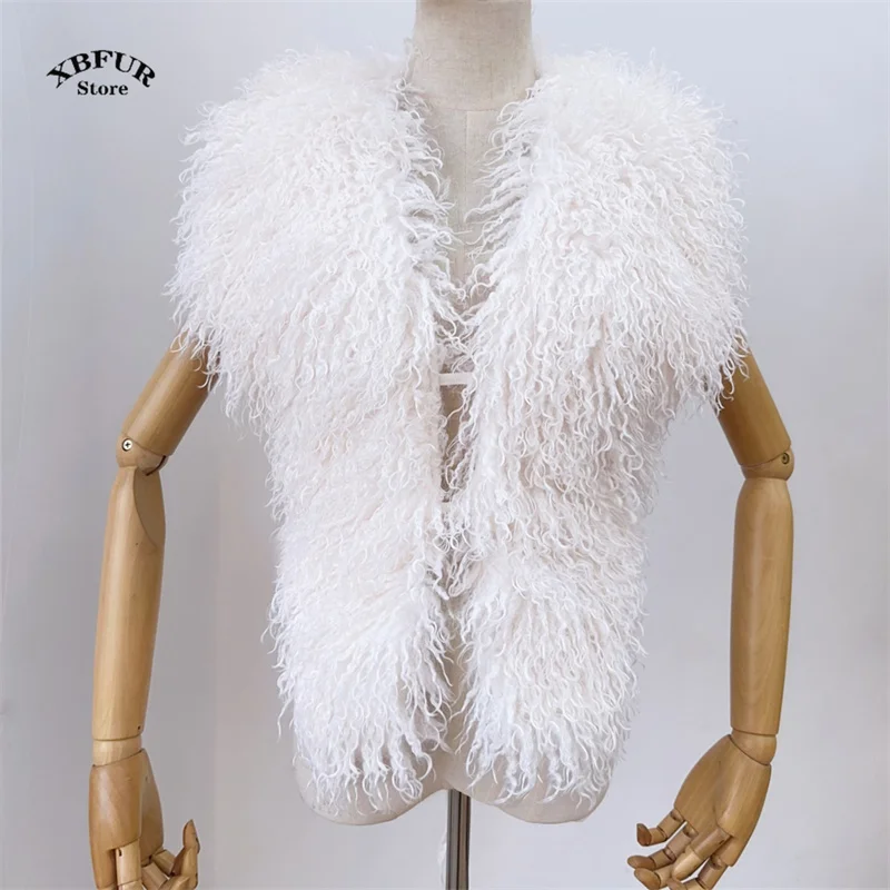 Fluffy Luxury Faux Mongolian Fur Halter Vests Women Solid