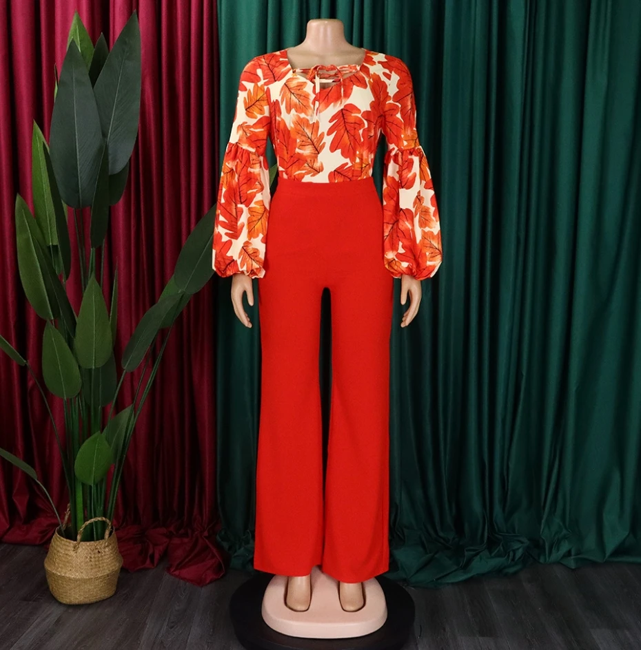 Women's Two-Piece Set Spring New Fashion Printed Strap Tops & Wide Leg Pants Set Temperament Elegant Commuting Trousers Sets