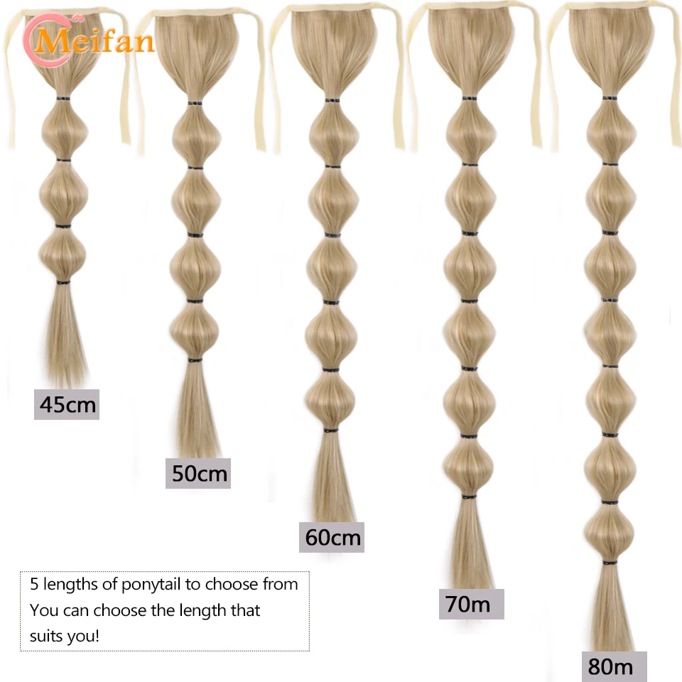 MEIFAN Synthetic Long Hair Lantern Bubble Ponytail Clip in Drawstring Brown Bubble Braids Natural Fake Pony Tail Hair Extensions