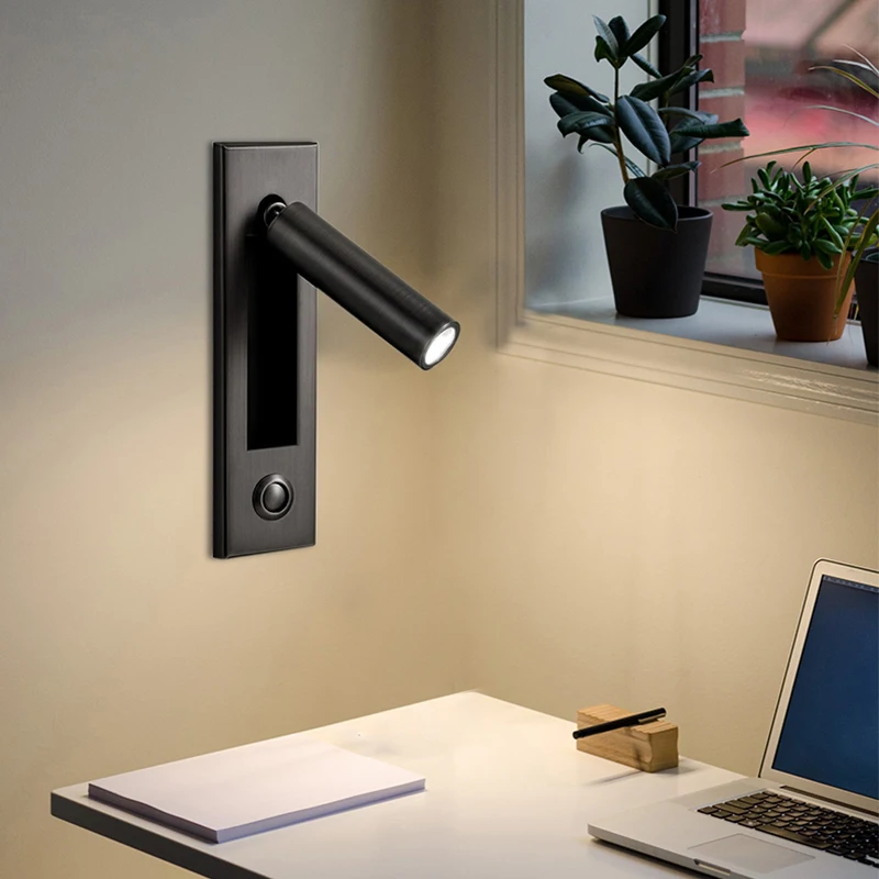 

Morden Creative Indoor Led Bedside Wall Lamp For Bedroom Living Room Study Recessed With Switch Sconces Reading Lighting