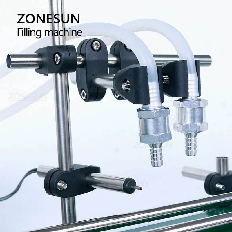 Zonesun ZS-DPYT200L Automatische Water Melk Vloeibare Fles Flacon Dubbele Hoofden Vulmachine Met Langere Transportband