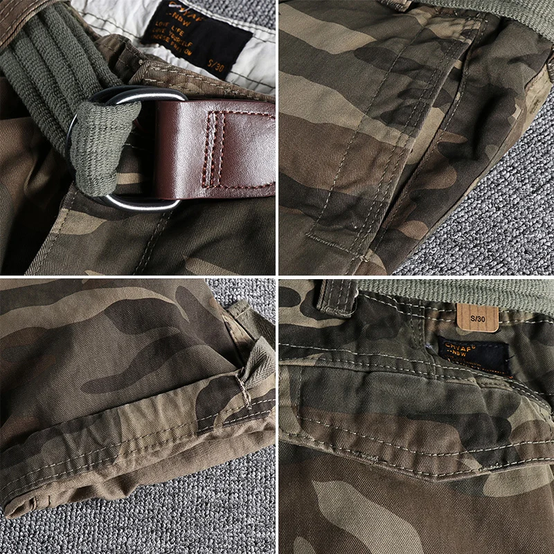 Pantaloni mimetici pesanti Abbigliamento uomo Multi-tasche Pantaloni da esterno patchwork in tinta unita Cargo retrò Abbigliamento casual Jogger - immagine 5
