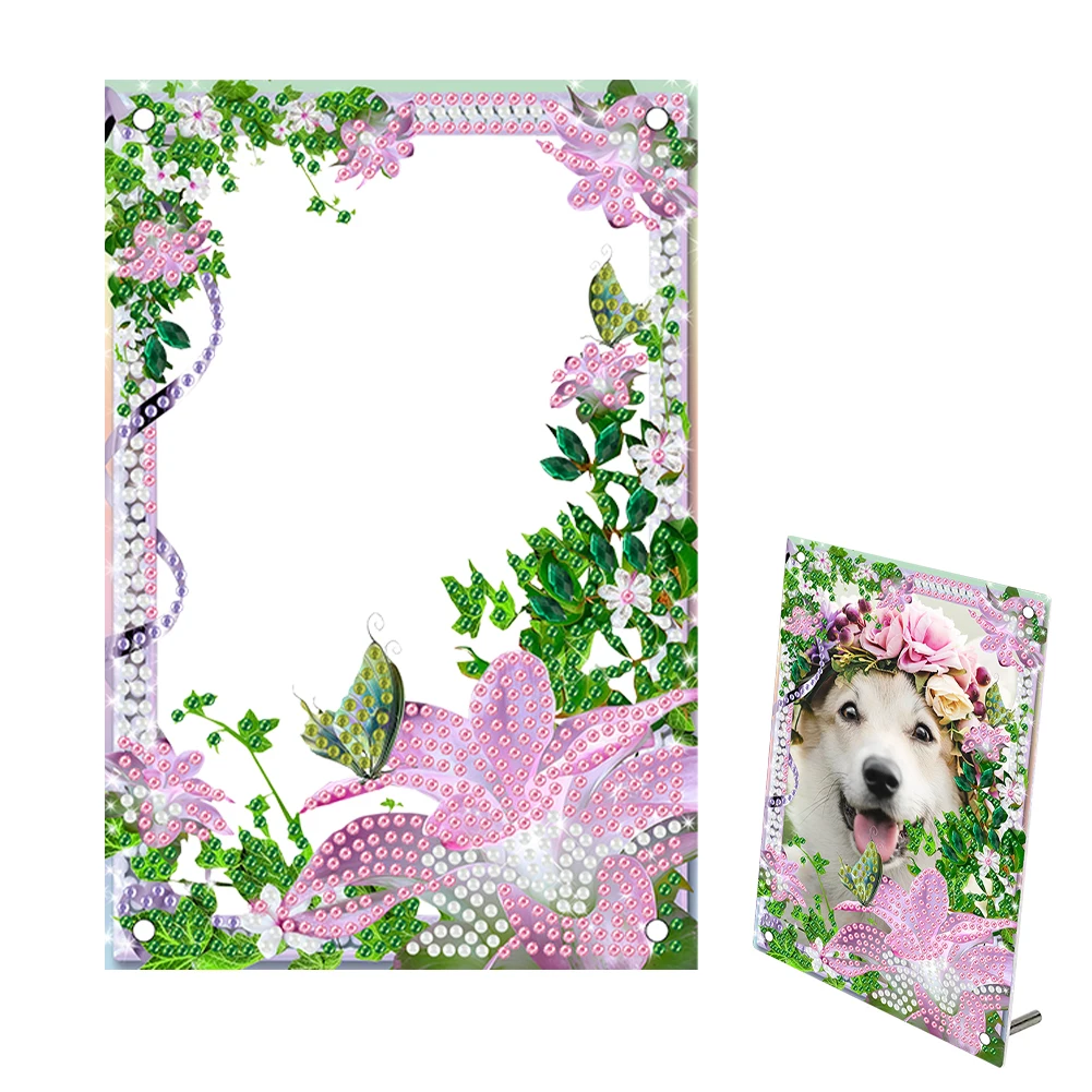 Special Shape Lily Rhinestone Tabletop Photo Frame Kit Table Top Diamond Painting Frame Kits Desktop Diamond Photo Frame Kits