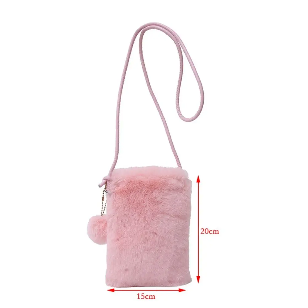 Fashion  Shoulder Bag Soft Solid Color Faux Fur Crossbody Phone Bag Women Girls Winter Travel Purse Nice Gift
