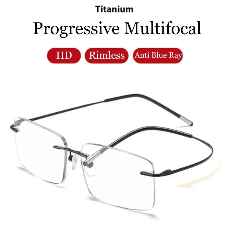 Ultraleichte Titan-Rahmen Randlose Progressive Multifokale Lesebrille für Männer und Frauen Anti-Blaulicht Presbyopie-Brille – Detail 7