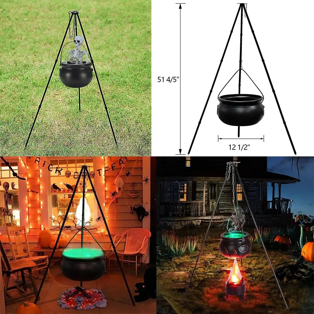 

Bonfires Witches Cauldron On Tripod Easy Assembly Black Halloween Decor Plastic Witch Candy Bucket Porch Yard Lawn Outside