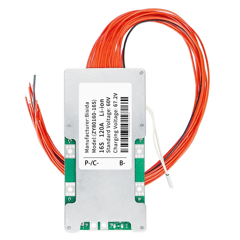 Bisda 16S BMS 60V 20A/30A/50A/100A Lithium PCB Protection Board with Balance Wire and NTC, Common Port, Ten Protection Functions