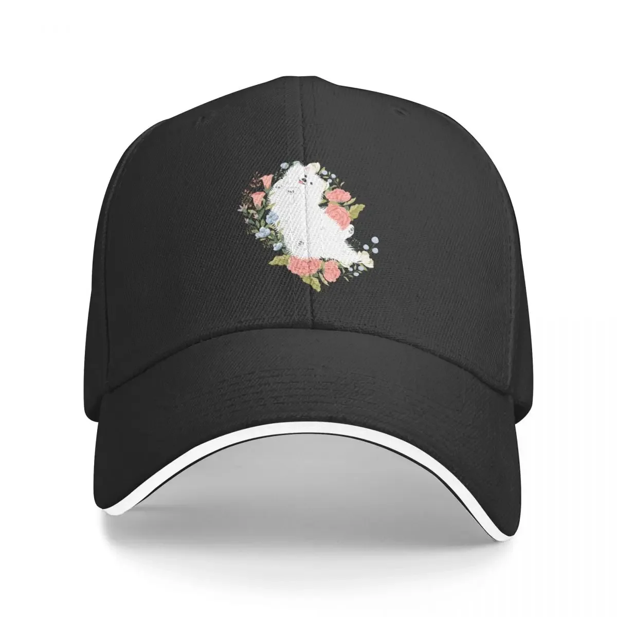 American Eskimo Cane E Fiori-Sfondo Viola Berretto Da Baseball Cappuccio Derby Cappello Donna 2024 Uomo