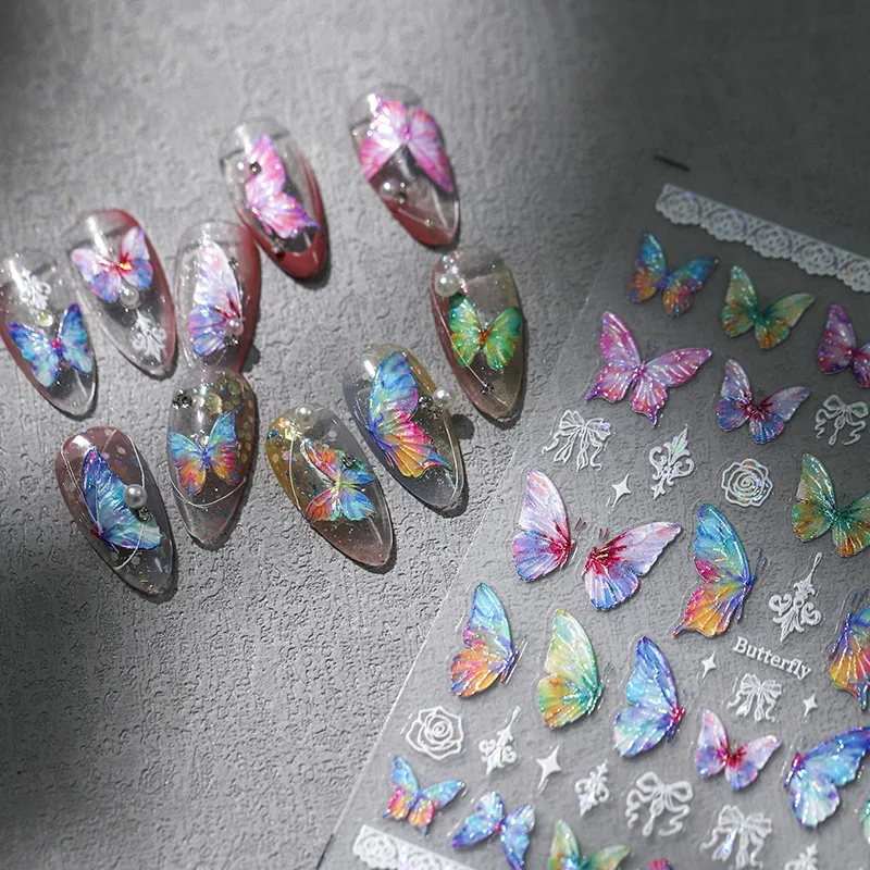 

[Meow.Sensei] Cartoon New Year Color Butterfly Frosted Nail Stickers Paper Adhesive Nail Stickers Jelly Series M-215