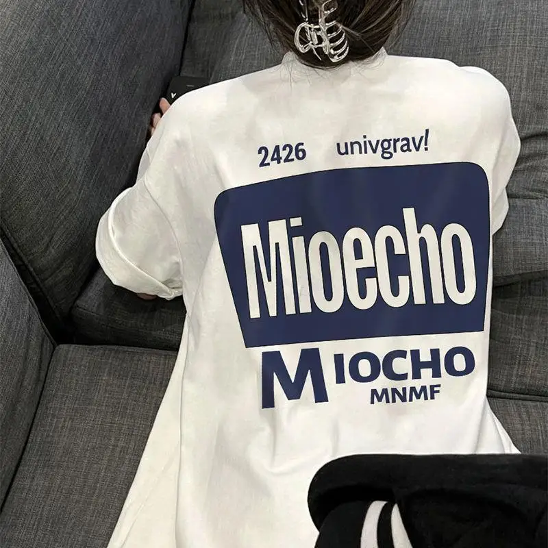 

Pure cotton Korean style trendy letter printed short sleeved T-shirt for women with casual design niche versatile couple y2k top