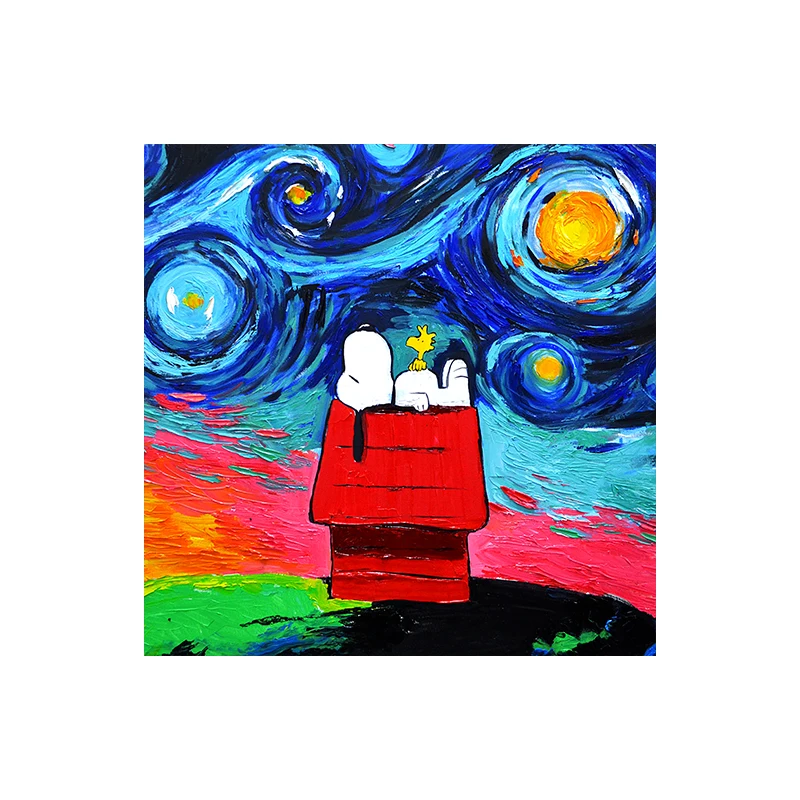 thumbnail image 1 of Cuadro de Snoopy Charlie Brown Woodstock, póster de arte de pared moderno, cuadro abstracto estilo Van Gogh, impresión en lienzo, decoración de habitación, regalo, 1 of 5