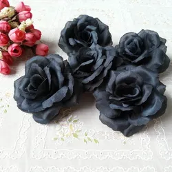 Elegant Dark Blue Silk Rose Flowers - Set of 10 for Wedding and Home Décor (Black)