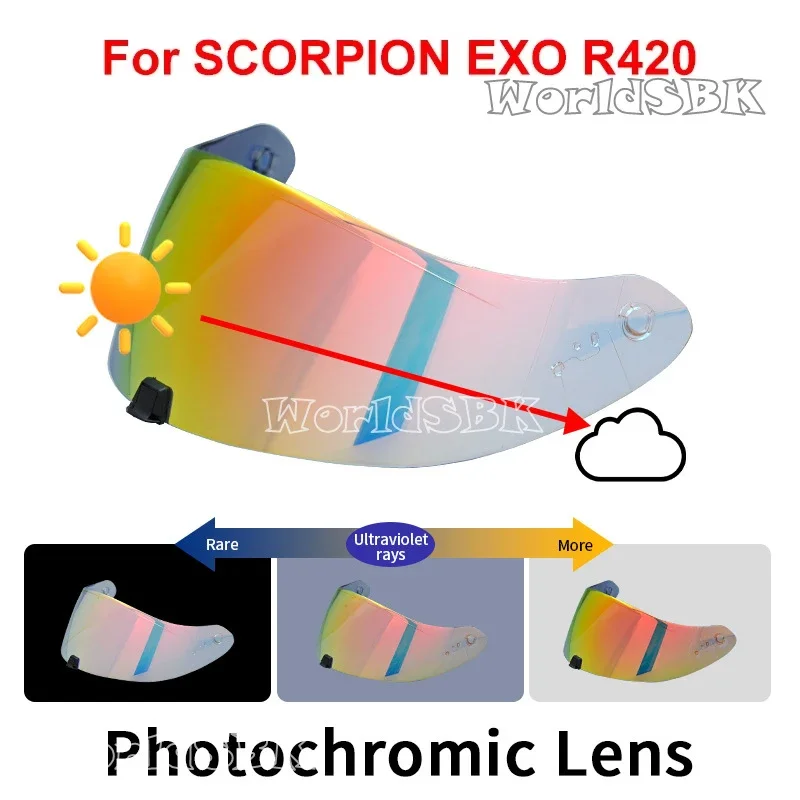 Lentes de visera de escudo fotocromático para SCORPION EXO R420, visera de casco de cara completa, piezas de casco de carreras