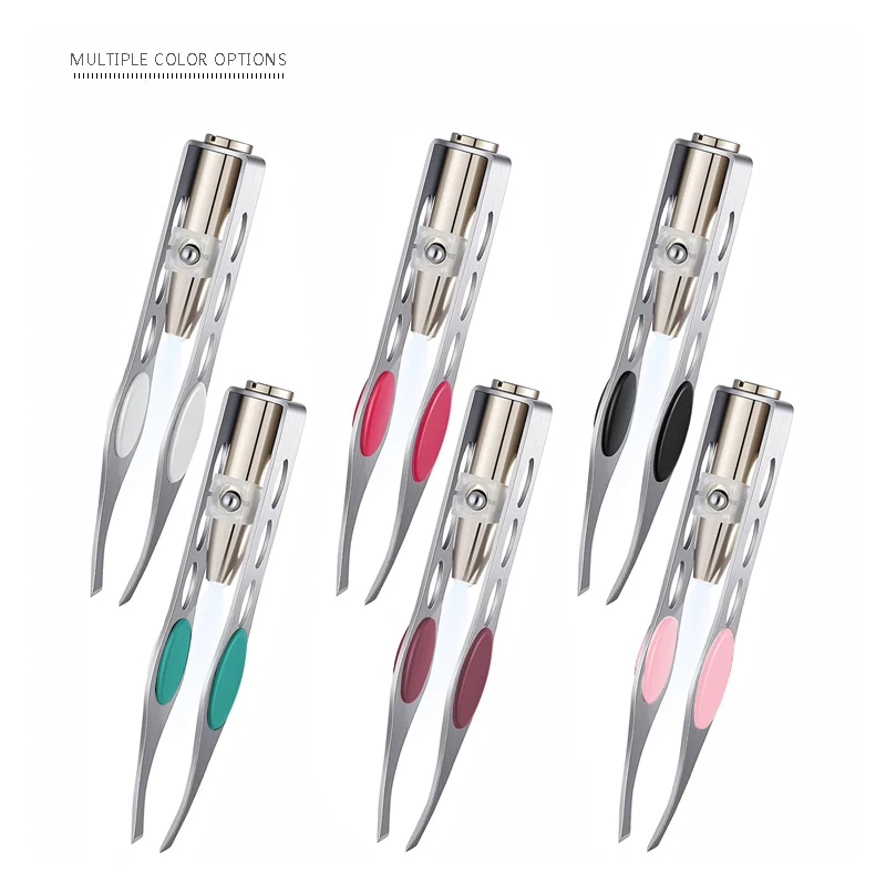 1PC LED Eyebrow Tweezer Oblique Tip Stainless Steel Eyebrow Trimming Clip Eye Hair Removal Prune False Eyelash Clamp Makeup Tool 4