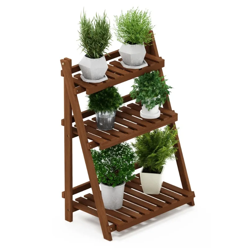 

Furinno Tioman Hardwood 3-Tier Flower Rack in Teak Oil plant stand outdoor indoor plant stand