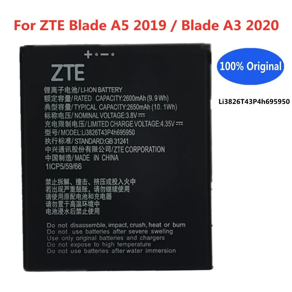 

Top Quality 2650mAh Li3826T43P4h695950 Replacement Battery For ZTE Blade A5 2019 / Blade A3 2020 Genuine Mobile Phone Batteries