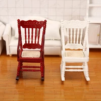 1/12 Dollhouse Miniature Wooden Mini Rocking Chair Model Furniture Accessories For Doll House Decor Kids Pretend Play Toys DIY 2
