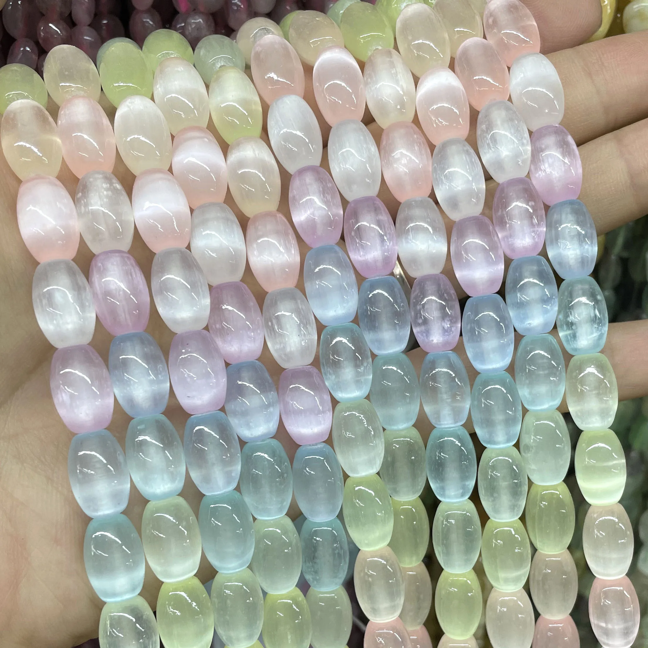 8*12mm natürliche Reisform Edelstein bunte Selenit Stein lose Abstand halter Perlen für Schmuck machen DIY Armband Halskette Ohrringe