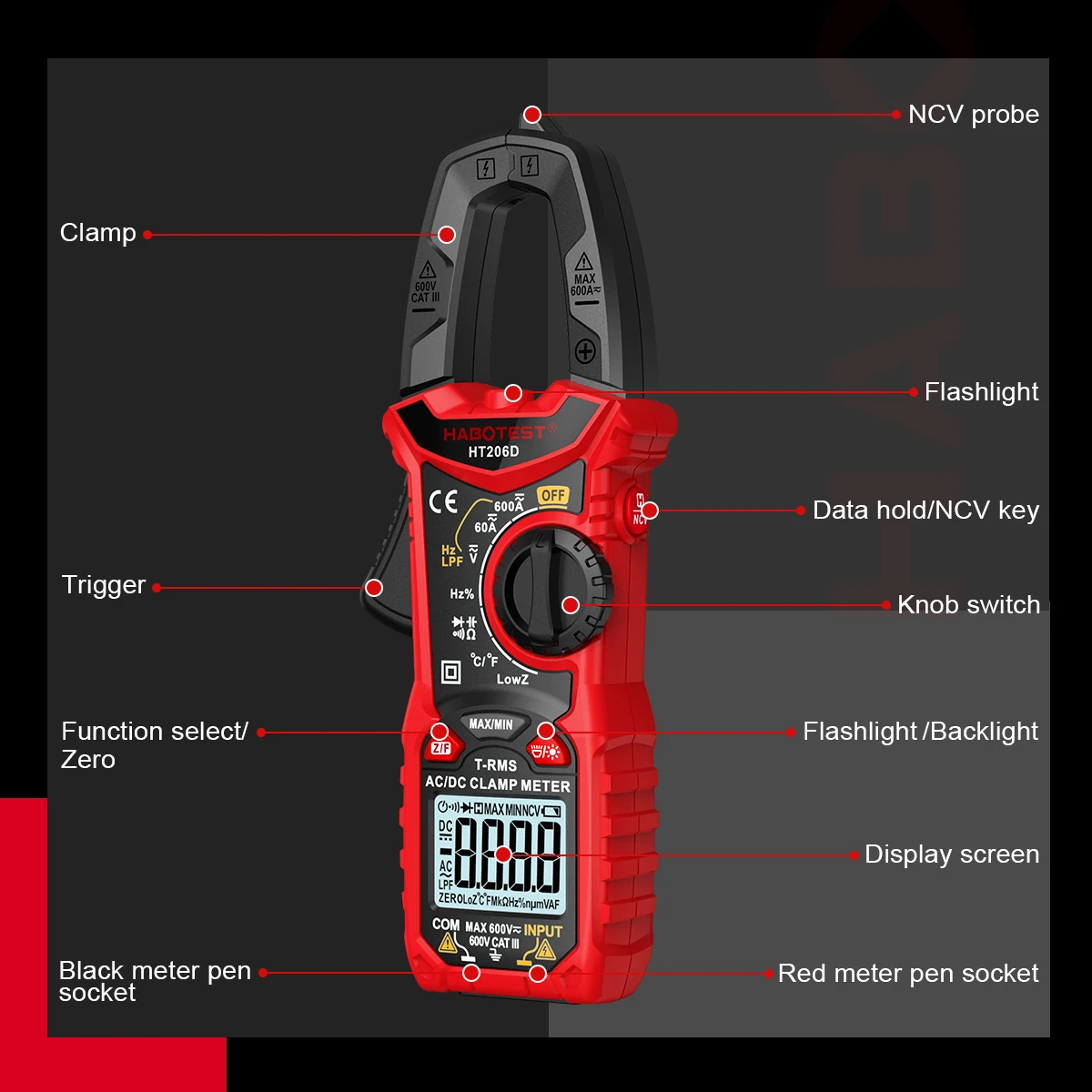 Digital Clamp Meter Multimeter Pinza Amperimetrica True RMS High Precision Capacitance NCV Ohm Hz Tester