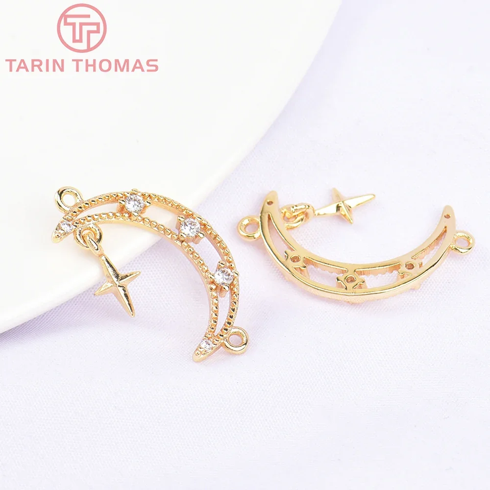 

Латунные подвески в форме звезды и Луны с цирконом, 4 шт., 13 х20 мм, 24 кар, ювелирные изделия «сделай сам» высокого качества, фурнитура для изготовления украшений, оптовая продажа, (5718)