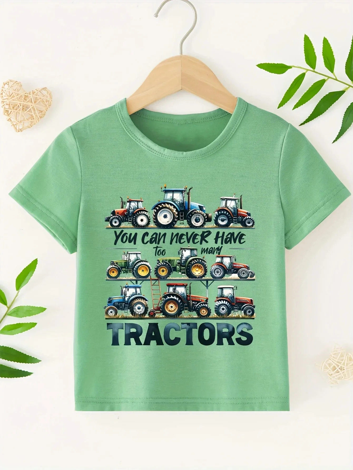 Summer Tractor Print Pattern Boys Girls Short Sleeved Children's T-shirt Round Neck Breathable Comfortable Casual T-shirt 6