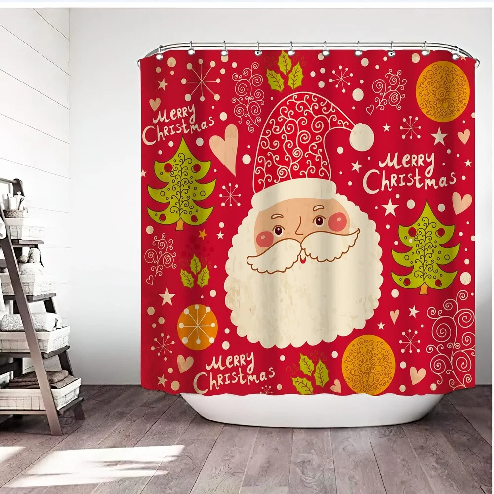 Merry Christmas Shower Curtain Santa Claus Elk Decor Waterproof Bathroom Curtains Toilet Bathtub
