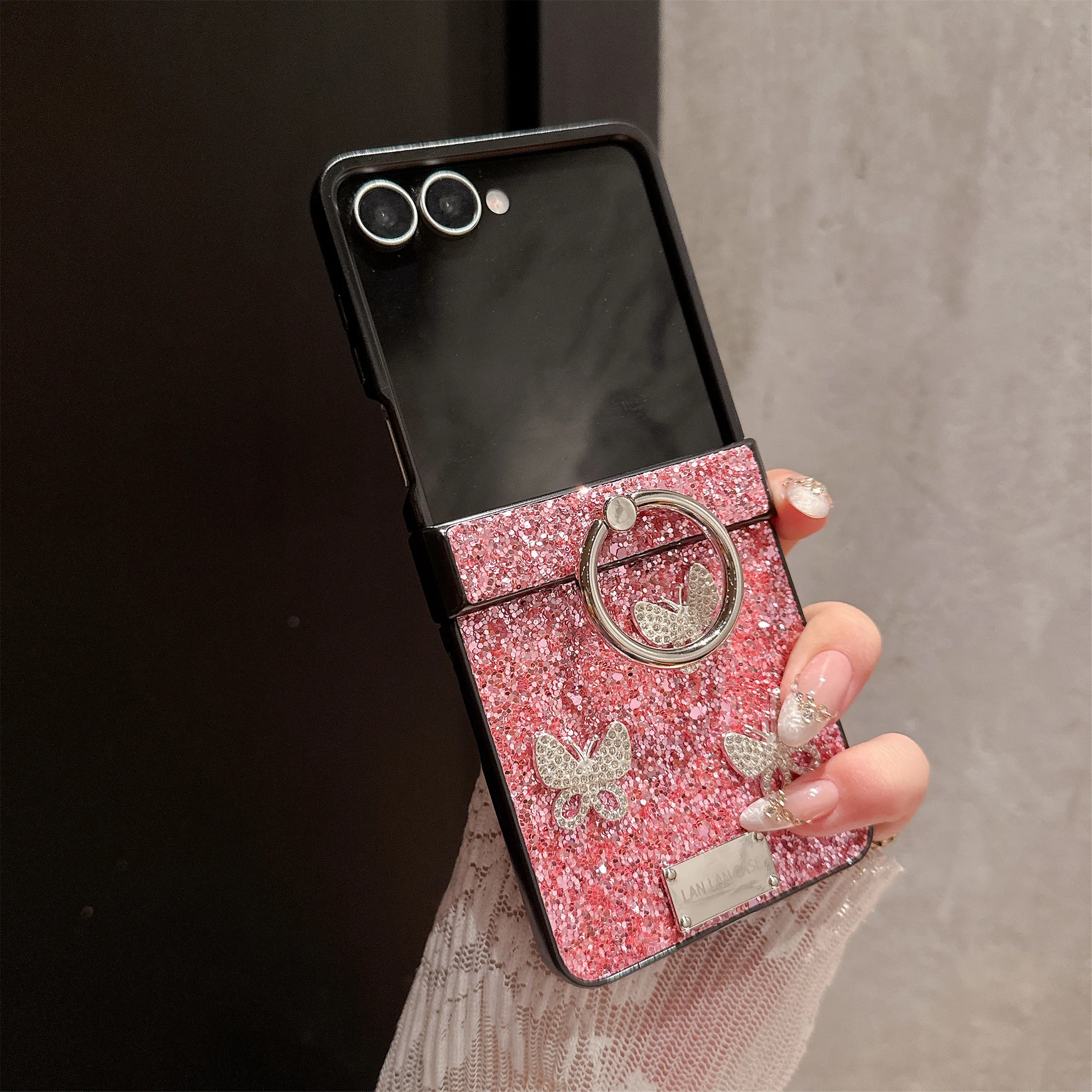 Luxury Glitter 3D Butterfly Ring Case - Shockproof Back Phone Cover
