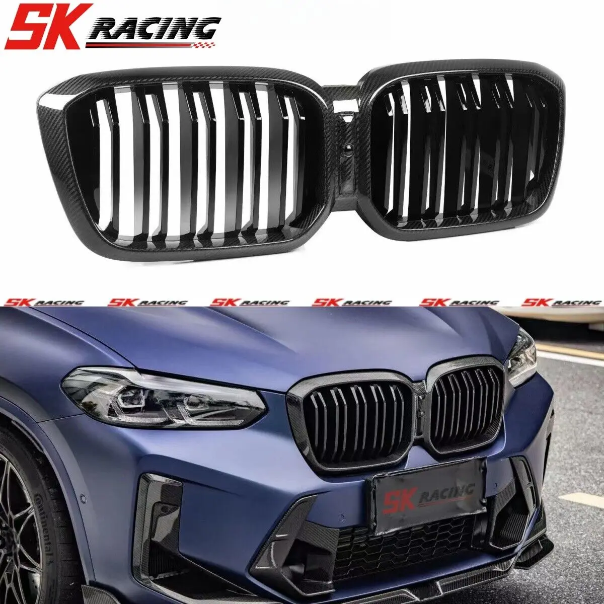 

Fits BMW X3M F97 X4M F98 2022-2023 Dry Carbon Fiber Front Grille Bumper Upper Mesh Body kit