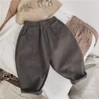 2024 Spring Baby Retro Pocket Dungarees Loose Girl Children Casual Pants Solid Boy Kids Fashion Trousers Toddler Cotton Clothes 2