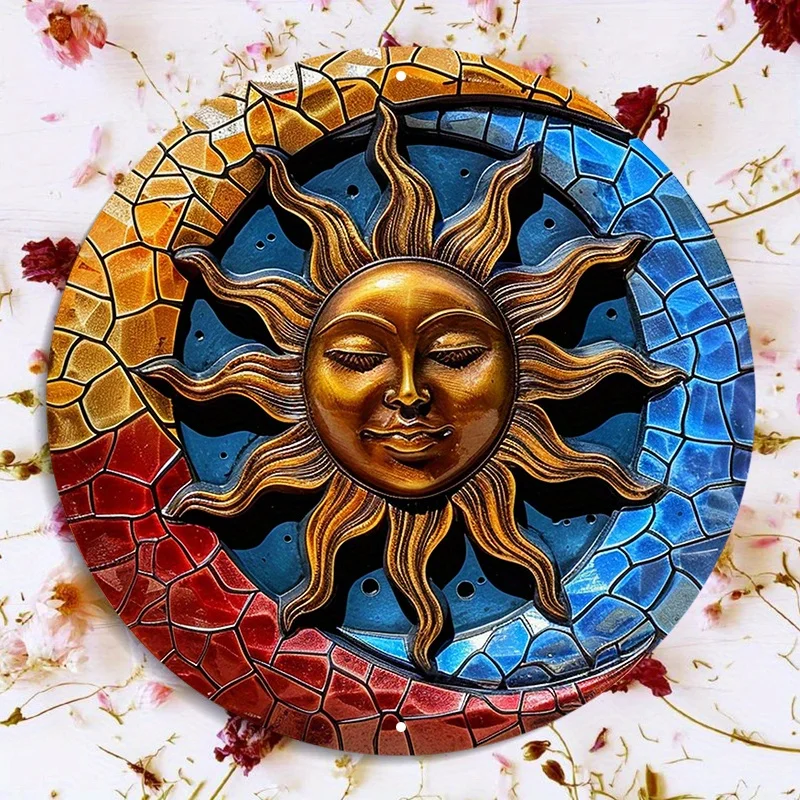 Sonne und Mond Metall Wand dekoration, wasserdichtes Aluminium Tür schild, Kranz dekoration im Freien, wetter beständiges rundes Aluminiums child – Detail 14