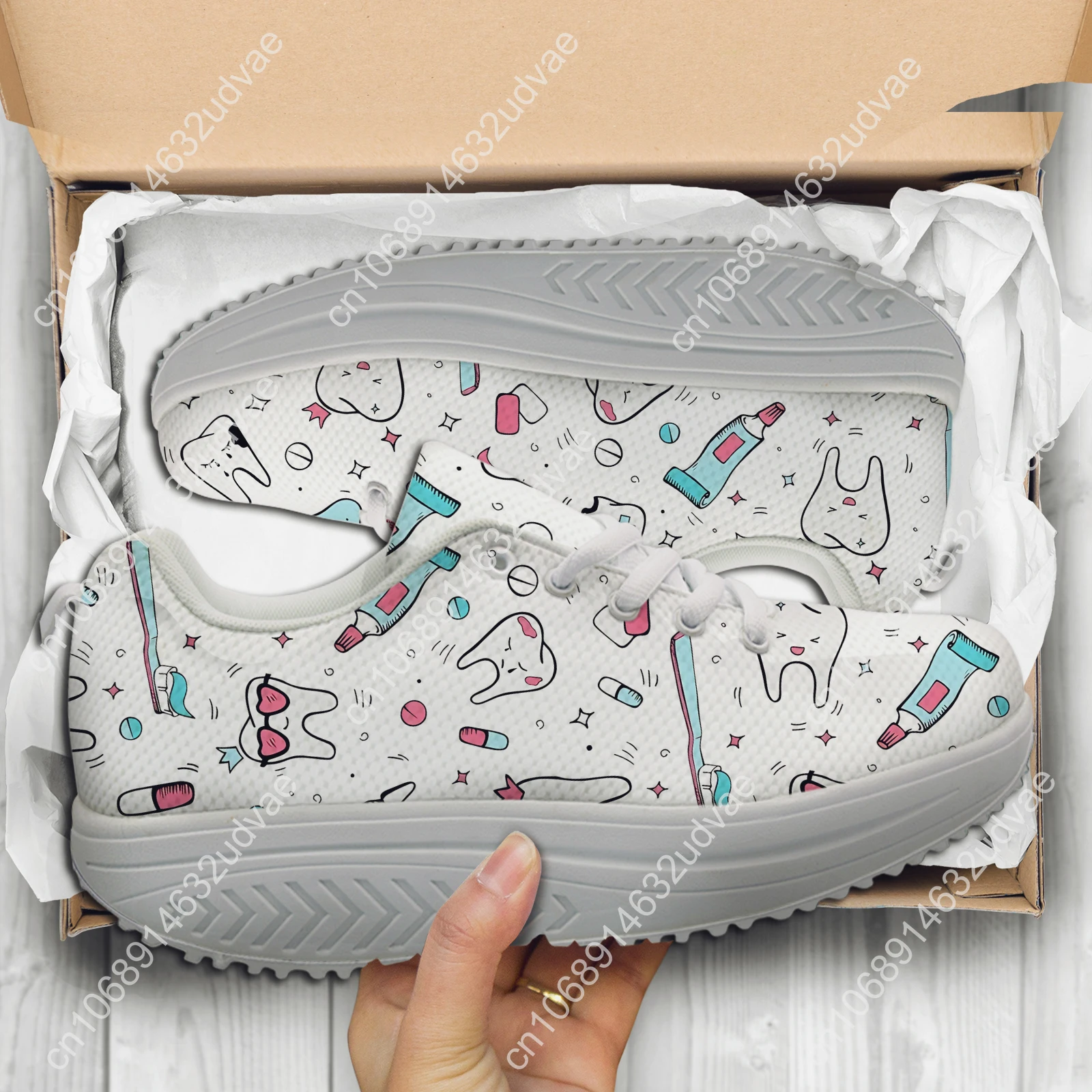 Cartoon Teeth Women's Shake Shoes Lace-up Platform Dental Shoes Girls Height Increasing Shoes Zapatos De Mujer