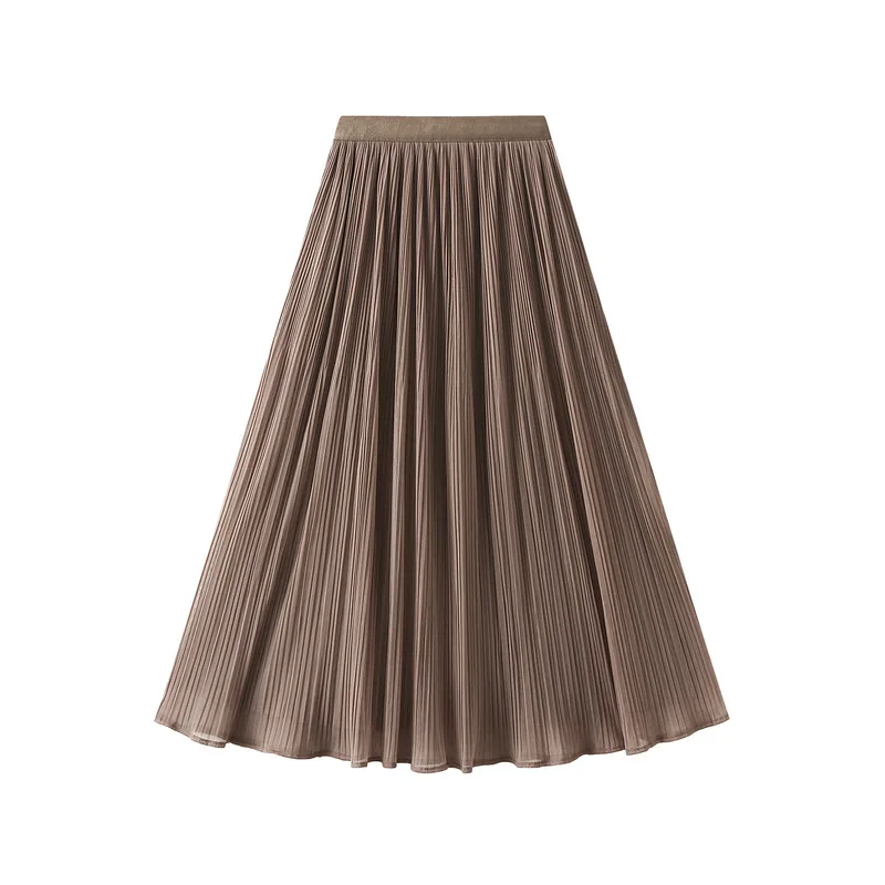 

Wearing a half skirt on both sides for women in spring 2024, the new Korean high waisted slimming mid length mesh pleated skirt